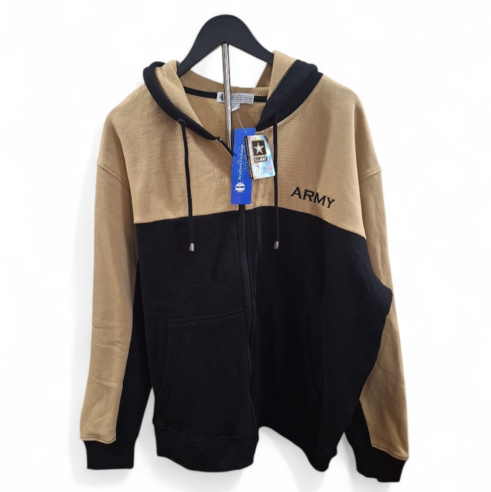 U.S. Army Bradford Exchange Full Zip Hoodie Black Tan Colorblock Military Large